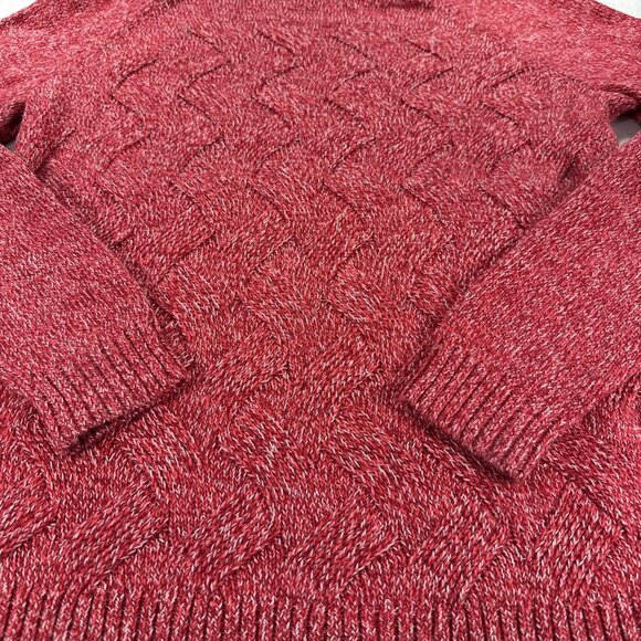 Lands' End Drifter Sweater Cable Cross Hatch Knit Womens Large 14-16 Red & White - Picture 2 of 9